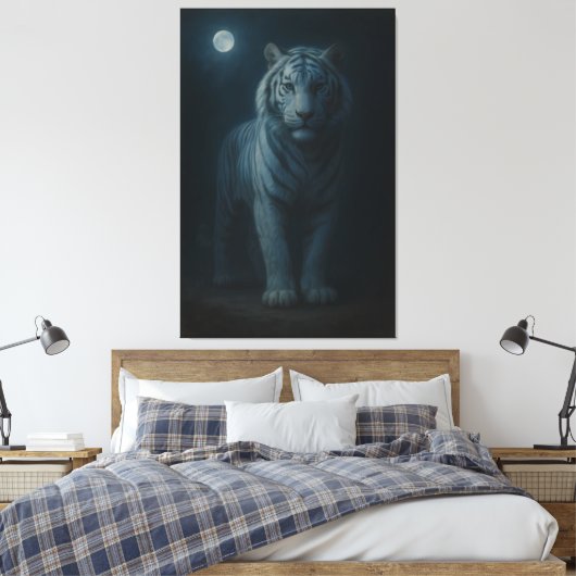 Moonlit Blue White Tiger – Fine Art Canvas (Insitu (Slaapkamer))