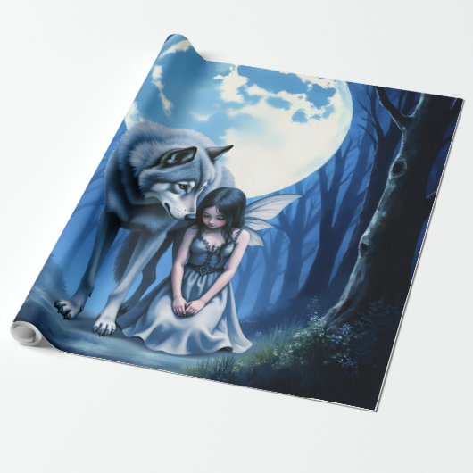 Moonlit Bond – The Wolf and the Gothic Fairy.   Cadeaupapier (Uitgerold)