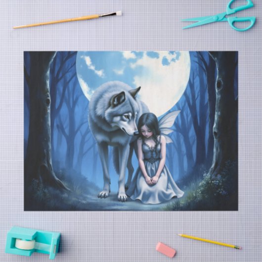 Moonlit Bond – The Wolf and the Gothic Fairy. Tissuepapier (Craft)