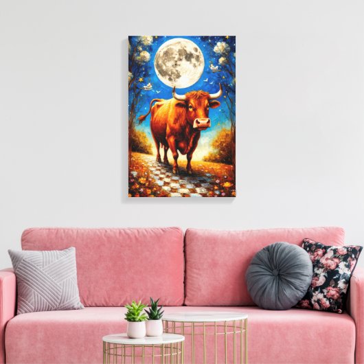 Moonlit Bull Fantasy Art voor dromerige interieurs Canvas Afdruk (Insitu (Woonkamer))