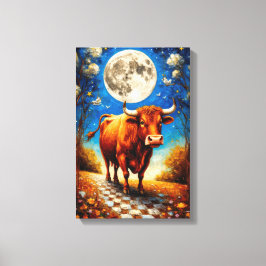 Moonlit Bull Fantasy Art voor dromerige interieurs Canvas Afdruk