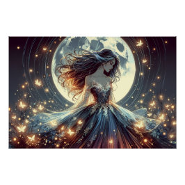 Moonlit Butterfly Enchantress Fantasy Perfect Poster