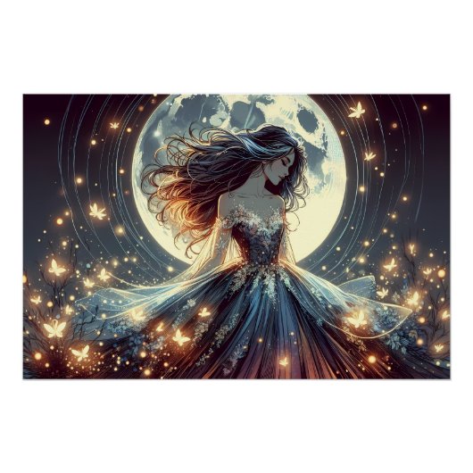 Moonlit Butterfly Enchantress Fantasy Perfect Poster (Voorkant)