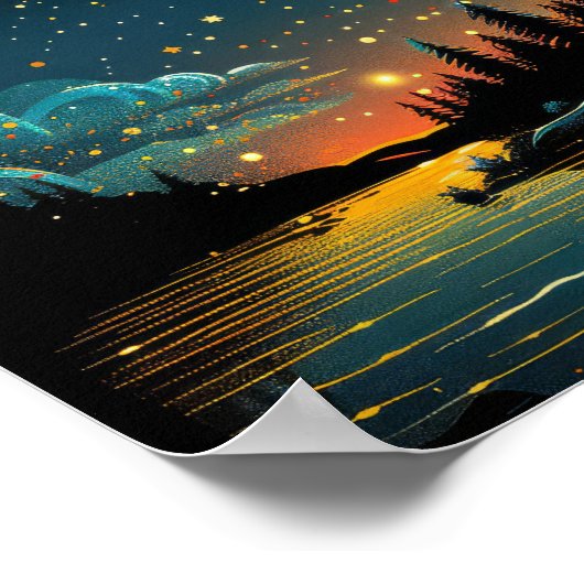 Moonlit Cabin bij het meer - Sterrennacht Forest Poster (Hoek)