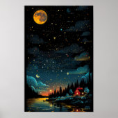 Moonlit Cabin bij het meer - Sterrennacht Forest Poster (Voorkant)