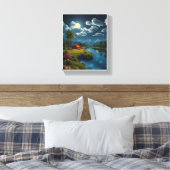 Moonlit Cabin by the River - Natuur muurkunst Canvas Afdruk (Insitu (Slaapkamer))