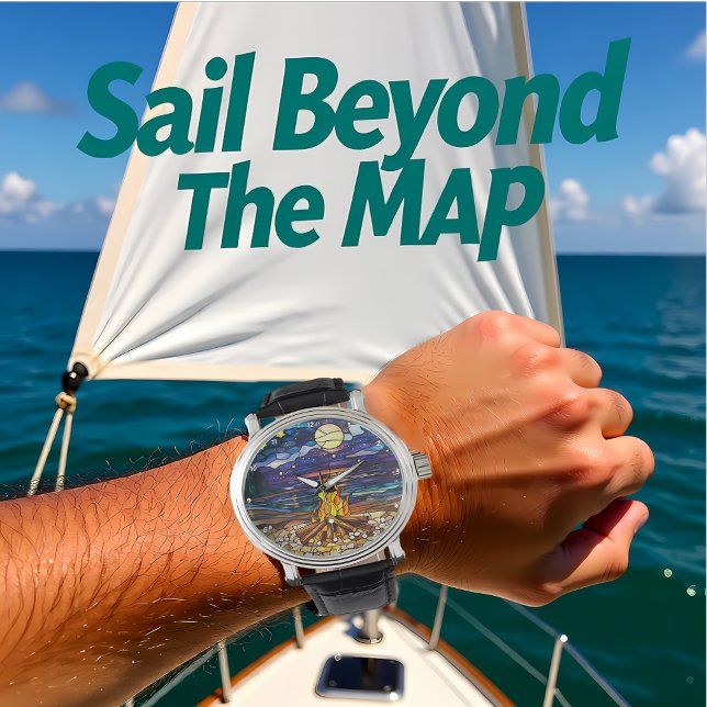 Moonlit Campfire Serenity Stained Glass Wall Horloge (Creator heeft geüpload)