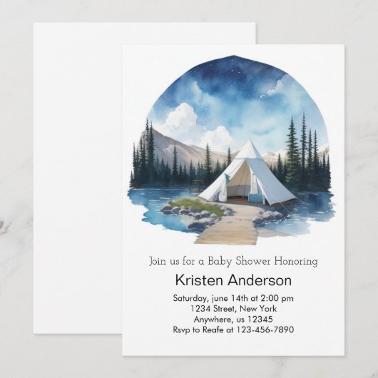 Moonlit Camping Avontuur wacht op Baby shower Kaart (Voorkant / Achterkant)