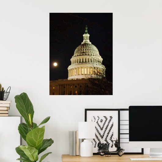 Moonlit Capital Dome Poster (Thuiskantoor)