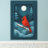 Moonlit Cardinal in Winter Forest Canvas Afdruk (Insitu (Houten vloer))