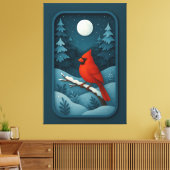 Moonlit Cardinal in Winter Forest Canvas Afdruk (Insitu (Woonkamer))