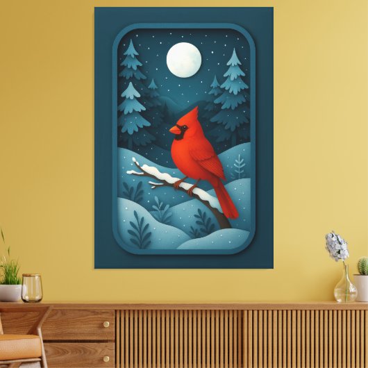 Moonlit Cardinal in Winter Forest Canvas Afdruk (Insitu (Woonkamer))