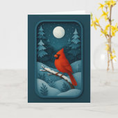 Moonlit Cardinal in Winter Forest Card Kaart (Gele Bloem)