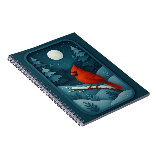 Moonlit Cardinal in Winter Forest Notitieboek (Rechterzijde)