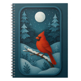 Moonlit Cardinal in Winter Forest Notitieboek