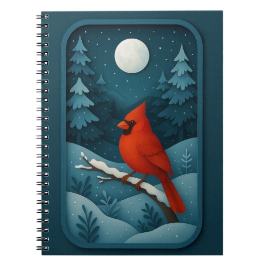 Moonlit Cardinal in Winter Forest Notitieboek (Voorkant)