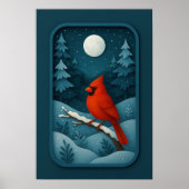Moonlit Cardinal in Winter Forest Poster (Voorkant)