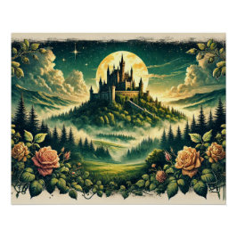 Moonlit Castle Dreamscape beroemd gemaakt door Enc Perfect Poster