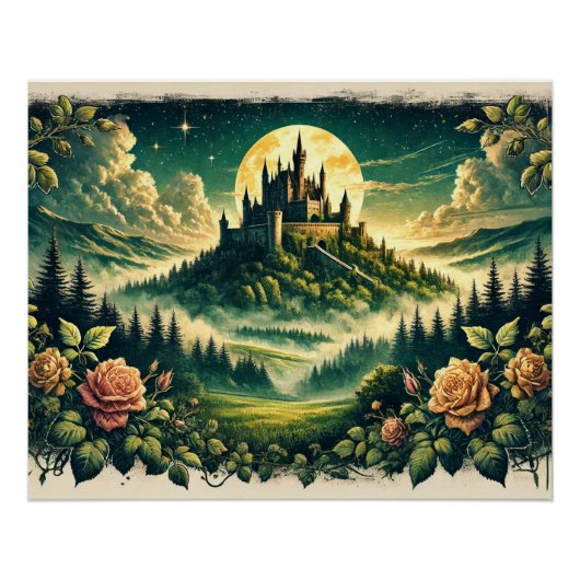 Moonlit Castle Dreamscape beroemd gemaakt door Enc Perfect Poster (Voorkant)