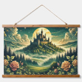 "Moonlit Castle Dreamscape" Betoverd Hangend Wandkleed (Voorkant)