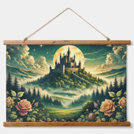 "Moonlit Castle Dreamscape" Betoverd Hangend Wandkleed