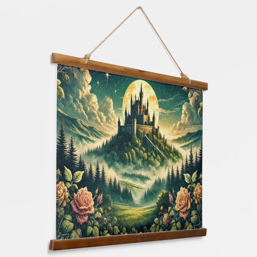 "Moonlit Castle Dreamscape" Betoverd Hangend Wandkleed (Gebogen)