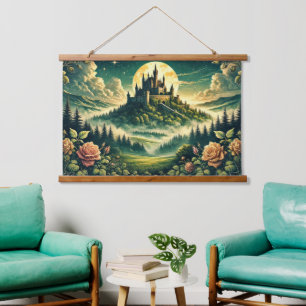 "Moonlit Castle Dreamscape" Betoverd Hangend Wandkleed
