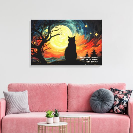 Moonlit Cat Canvas Afdruk (Insitu (Woonkamer))