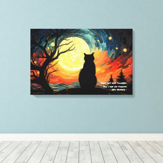 Moonlit Cat Canvas Afdruk (Insitu (Houten vloer))