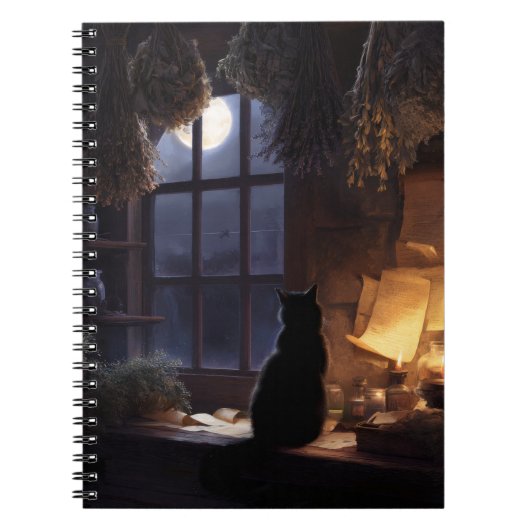 Moonlit Cat Cottage Window Notitieboek (Voorkant)