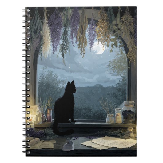 Moonlit Cat Herbal Window Notitieboek (Voorkant)
