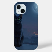 Moonlit Cat on Rooftop Phone Case (Achterkant)