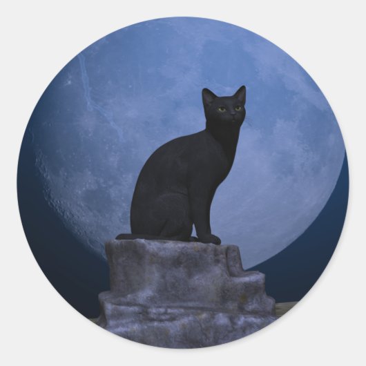 Moonlit Cat Ronde Sticker (Voorkant)