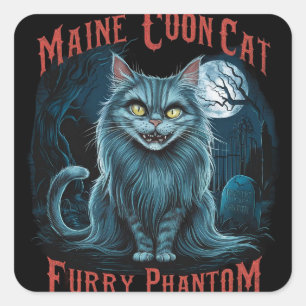 Moonlit Cemetery Whispers: Furry Ghost Design Vierkante Sticker