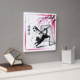Moonlit Cherry Blossom Cat Soccer For Japanese Hom Vierkante Klok