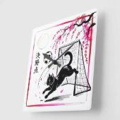 Moonlit Cherry Blossom Cat Soccer For Japanese Hom Vierkante Klok (Hoek)
