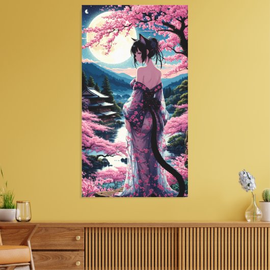 Moonlit Cherry Blossom Fantasy Canvas Afdruk (Insitu (Woonkamer))