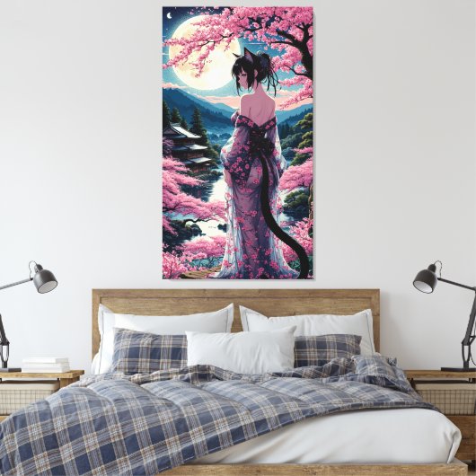 Moonlit Cherry Blossom Fantasy Canvas Afdruk (Insitu (Slaapkamer))