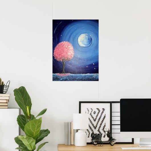 Moonlit Cherry Blossom Poster (Thuiskantoor)