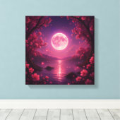 Moonlit Cherry Blossom Serenity Canvas Afdruk (Insitu (Houten vloer))