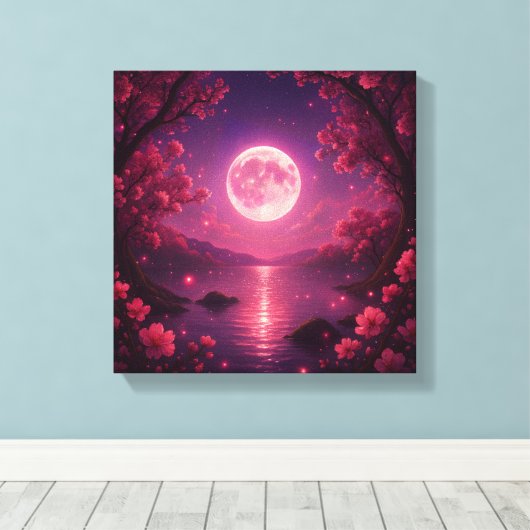 Moonlit Cherry Blossom Serenity Canvas Afdruk (Insitu (Houten vloer))