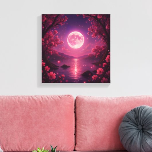 Moonlit Cherry Blossom Serenity Canvas Afdruk (Insitu (Woonkamer))