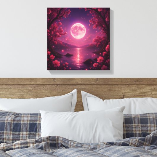 Moonlit Cherry Blossom Serenity Canvas Afdruk (Insitu (Slaapkamer))