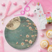 Moonlit Cherry Blossom Serenity Papieren Bordje (Feest)