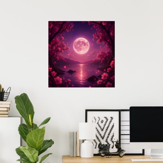 Moonlit Cherry Blossom Serenity Poster (Thuiskantoor)