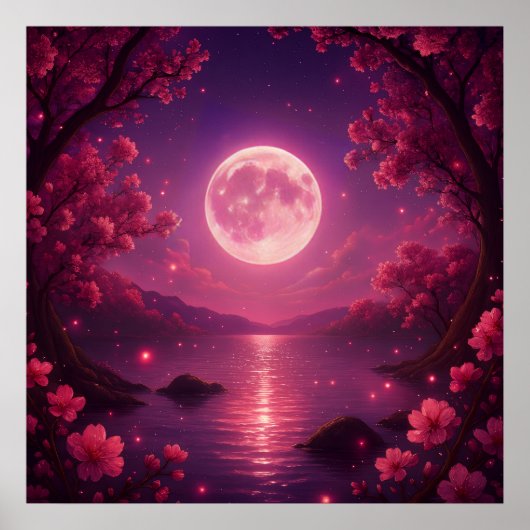Moonlit Cherry Blossom Serenity Poster (Voorkant)