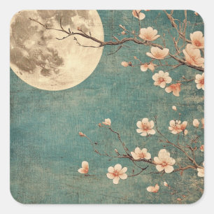 Moonlit Cherry Blossom Serenity Vierkante Sticker