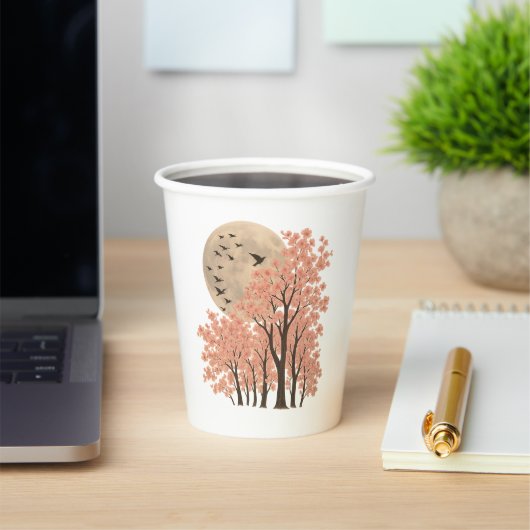 Moonlit Cherry Blossom Trees Nature Art 8oz Paper Papieren Bekers (Insitu)