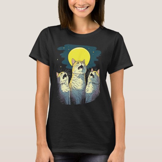 Moonlit Chorus Trio of Cats Singing Melodies T-shirt (Voorkant)