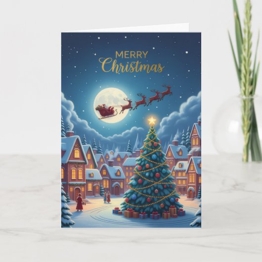 Moonlit Christmas Village — Holiday Greeting Card Kaart (Voorkant)